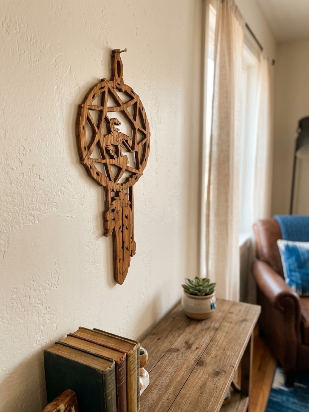 Handcrafted Wooden End Of The Trail Dreamcatcher Wall Hanging Decor Feather 6x9